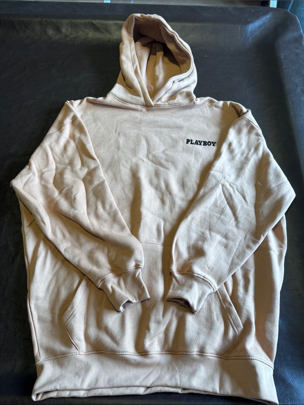 PLAYBOY Men's Taupe Pullover Hoodie with Black Logo SIZE XXL